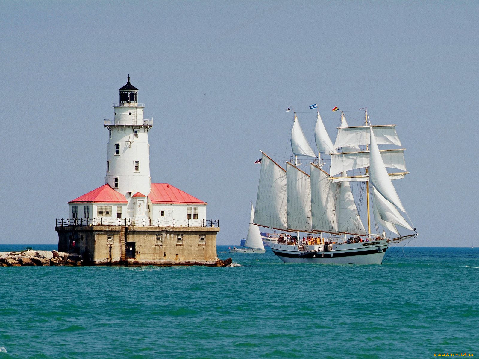 tall, ship, windy, sails, past, the, chicago, harbour, lighthouse, illinois, , 